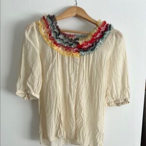Women's Cream Top with Multicolor Ruffle Detail